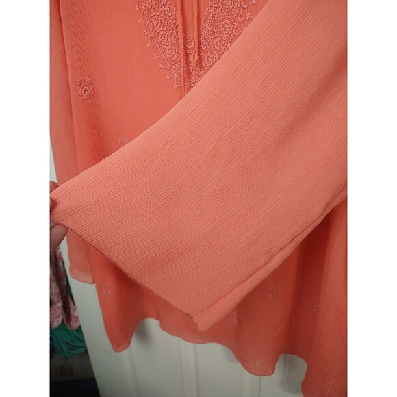 Maggie Barnes Woman 2X Semi Sheer Beaded Wide L/S Tunic Beachy Cottage - Picture 6 of 8